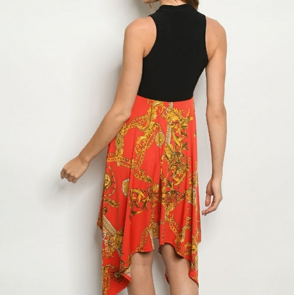 CEFIAN red and black Midi asymmetrical dress - Picture 2 of 2